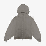 GRAY DISTRESSED ZIP-UP HOODIE