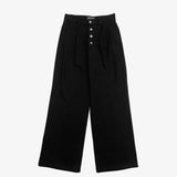 BLACK BUTTON-FLY PLEATED PANTS