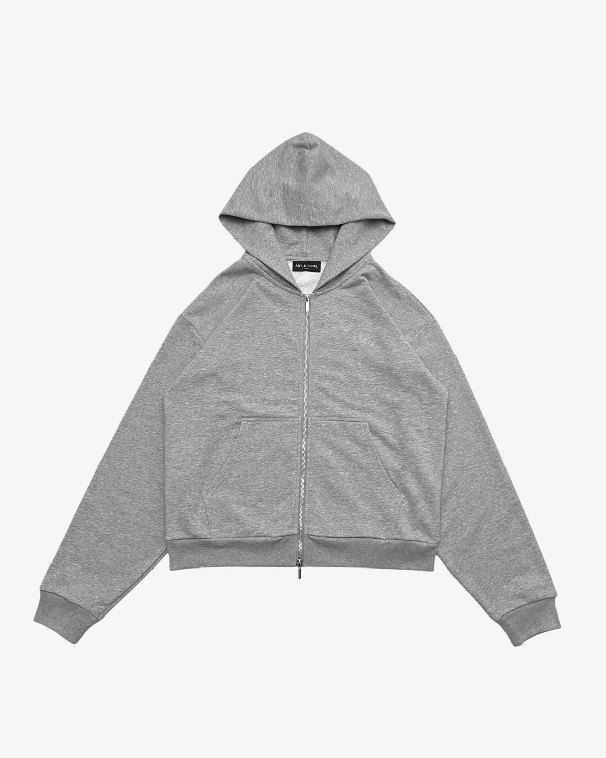 GRAY ESSENTIAL ZIP-UP HOODIE – ART-E-FICIAL